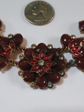 Gold-Tone Red Floral Statement Necklace